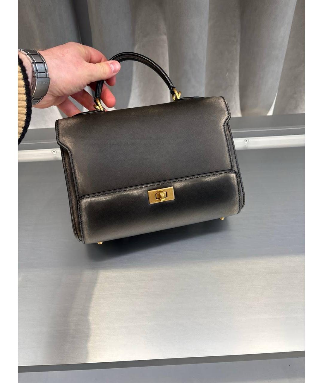 BALENCIAGA Антрацитовая кожаная сумка с короткими ручками, фото 2