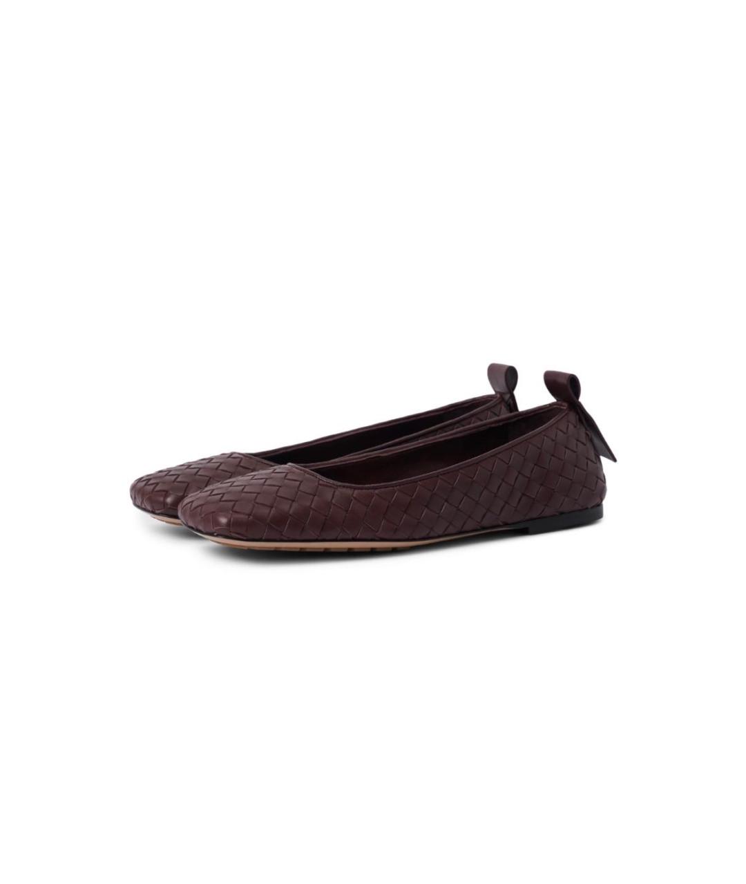 BOTTEGA VENETA Бордовые кожаные балетки, фото 2