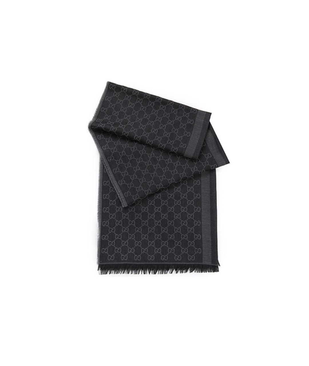 GUCCI Черный шерстяной шарф, фото 9