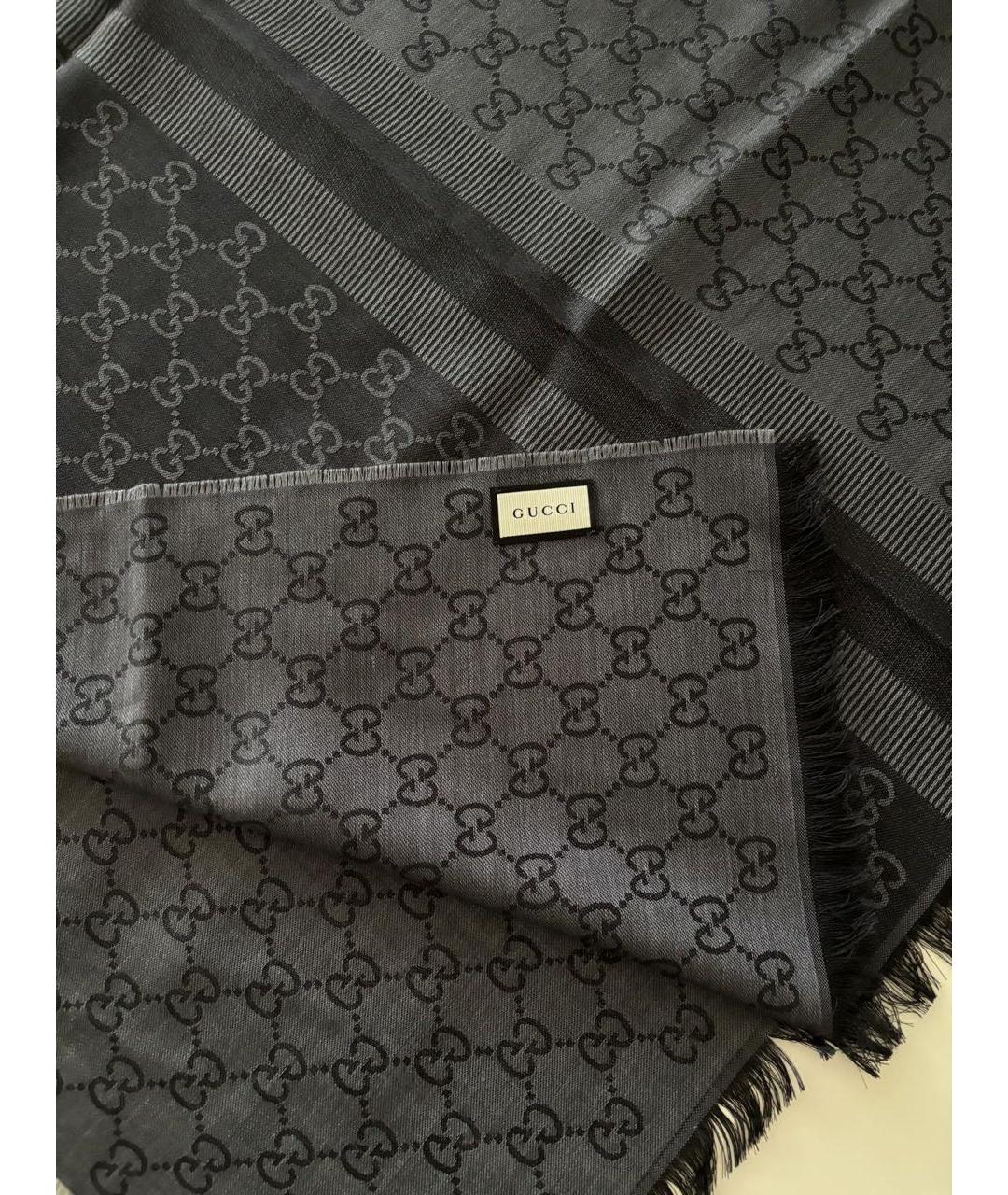 GUCCI Черный шерстяной шарф, фото 8