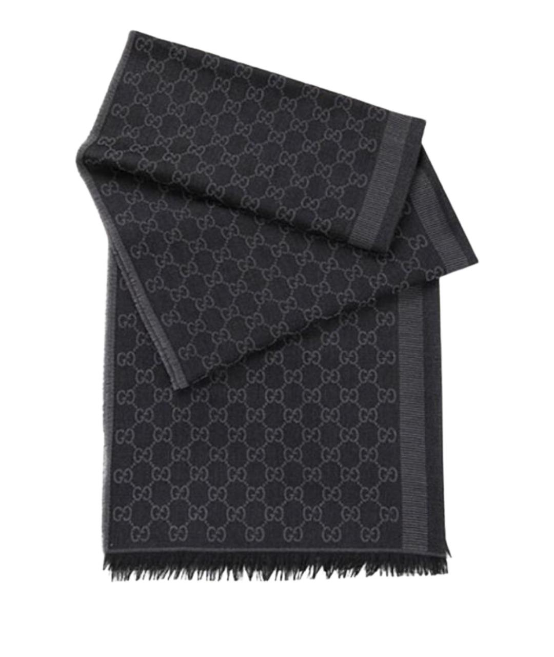GUCCI Черный шерстяной шарф, фото 1