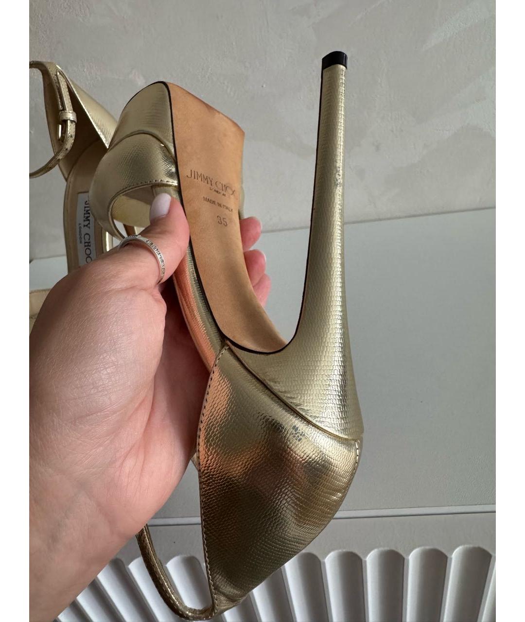 JIMMY CHOO Золотые кожаные босоножки, фото 5