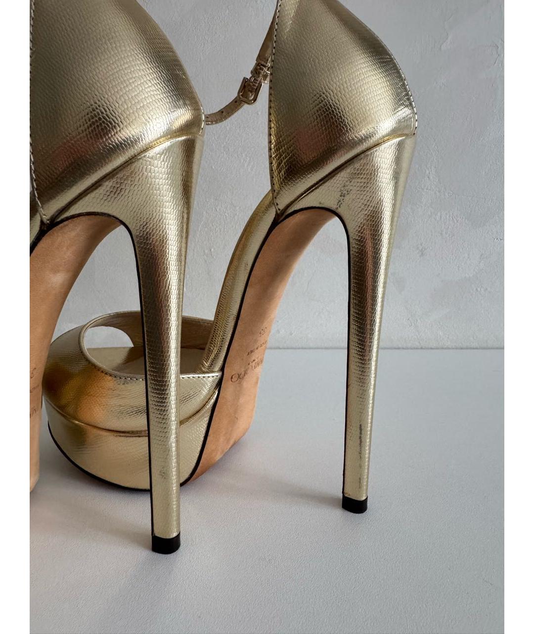 JIMMY CHOO Золотые кожаные босоножки, фото 7