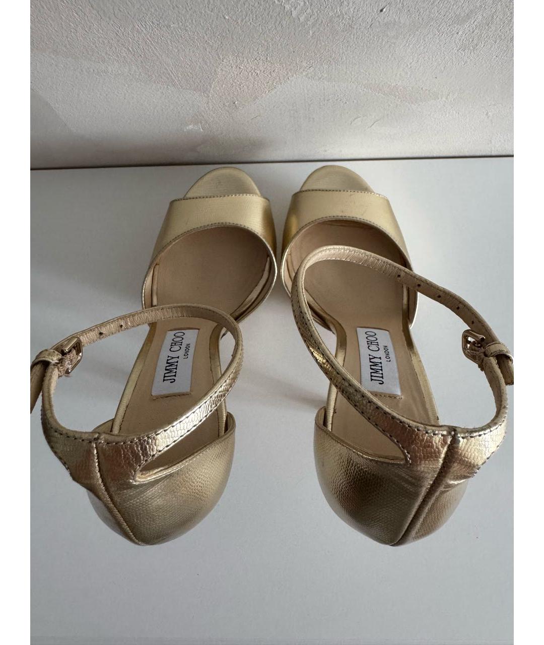 JIMMY CHOO Золотые кожаные босоножки, фото 3