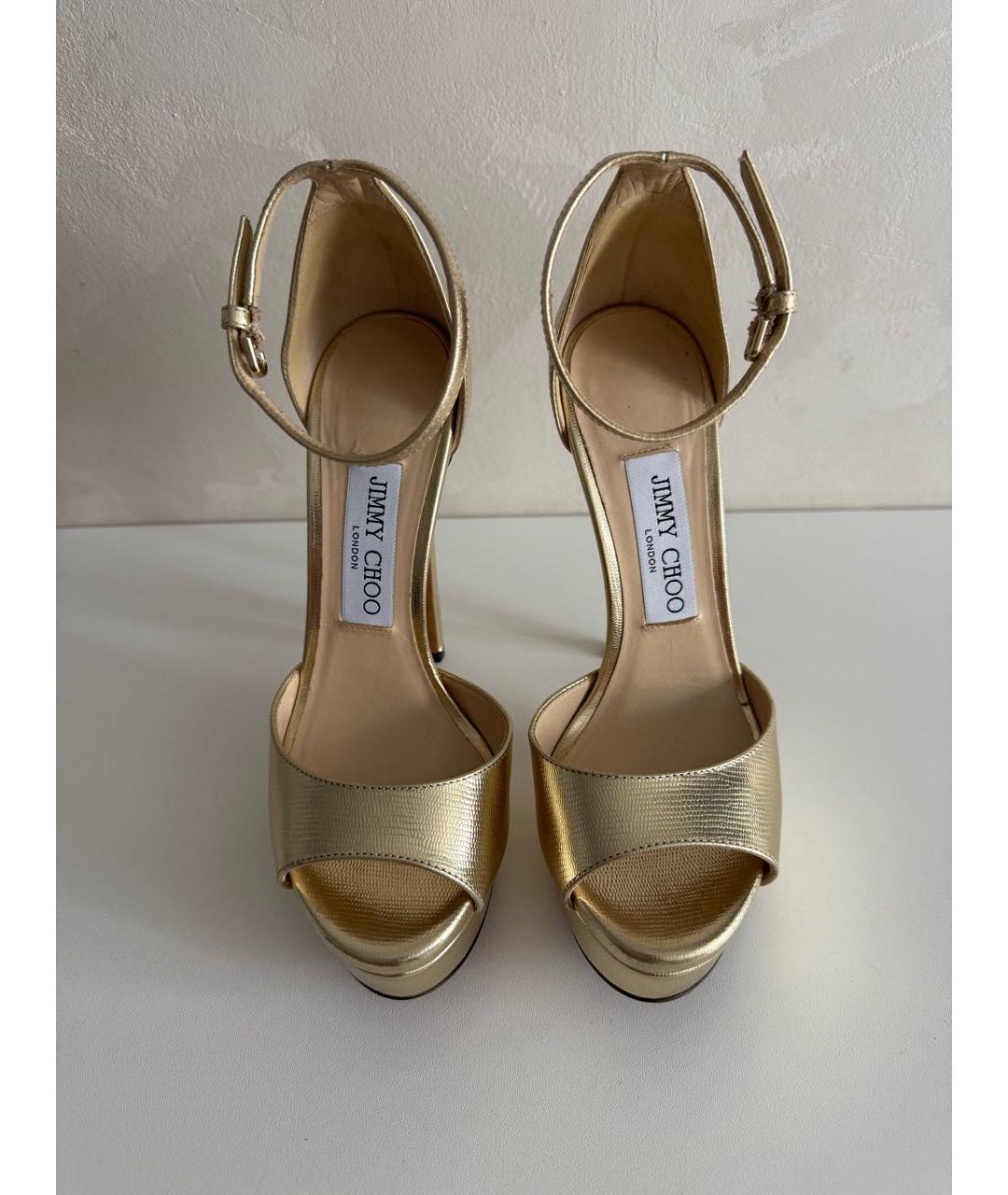 JIMMY CHOO Золотые кожаные босоножки, фото 2