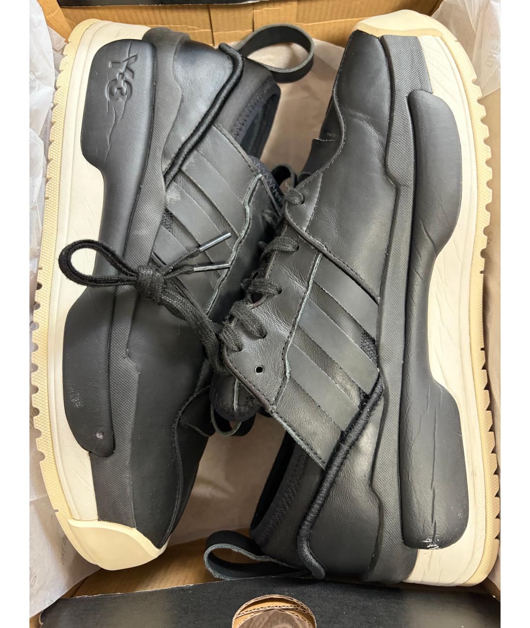 Y-3 Черные кожаные низкие кроссовки / кеды, фото 6
