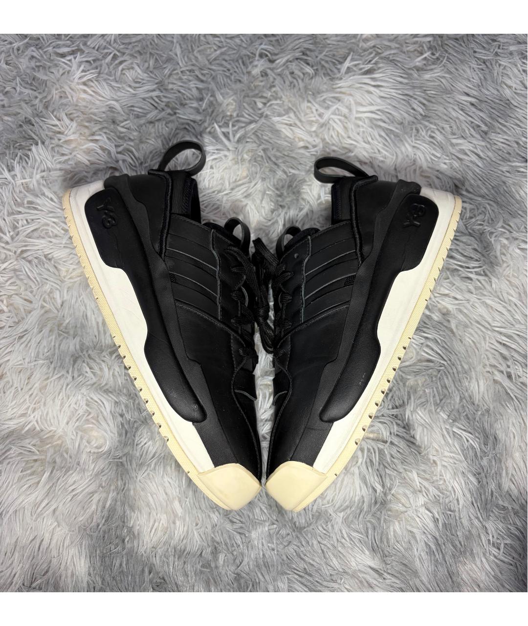 Y-3 Черные кожаные низкие кроссовки / кеды, фото 3