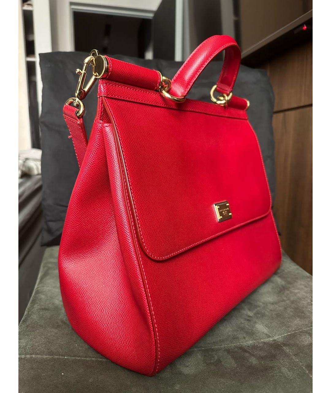 DOLCE&GABBANA Красная кожаная сумка с короткими ручками, фото 2