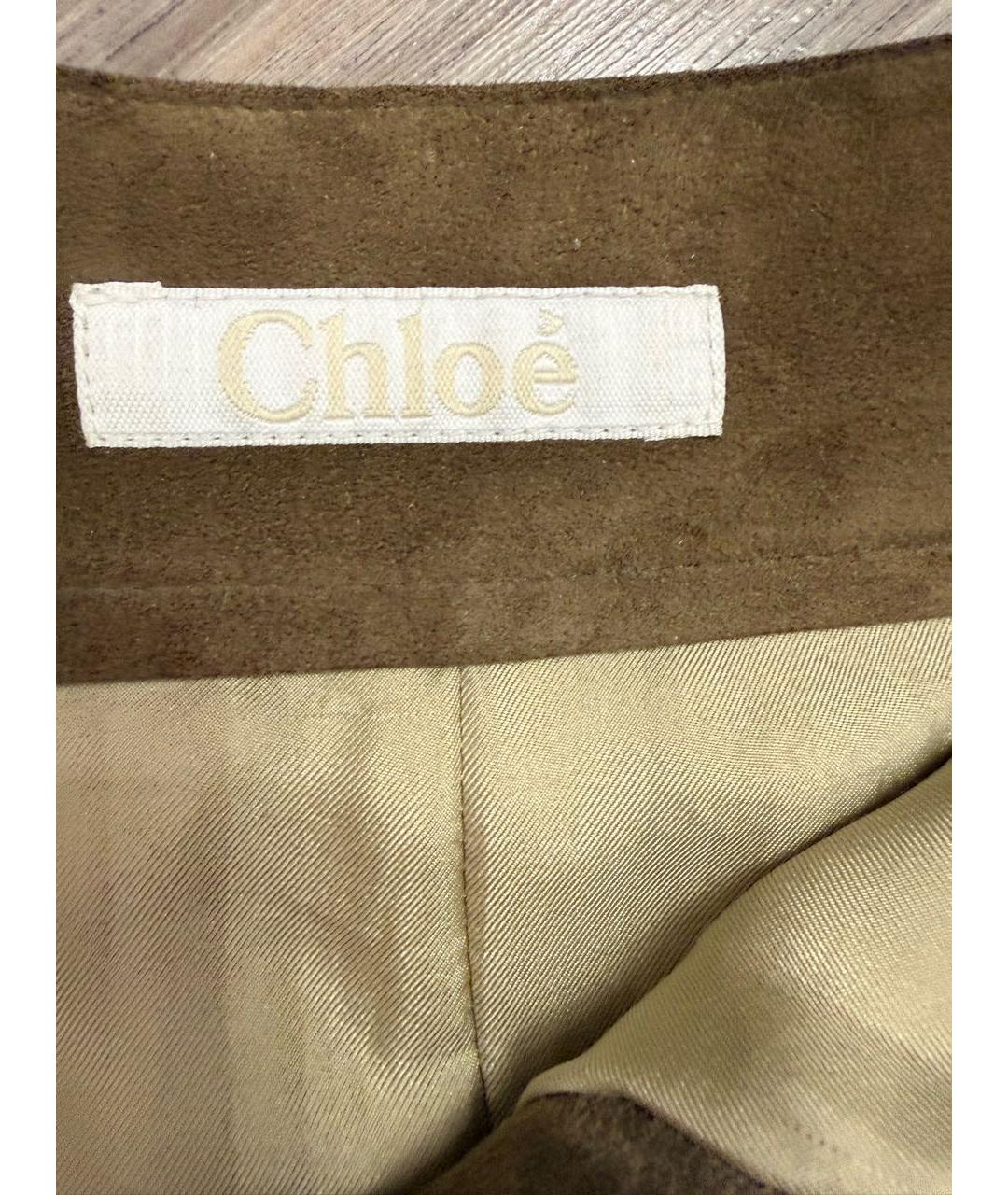 CHLOE Горчичная замшевая юбка миди, фото 4