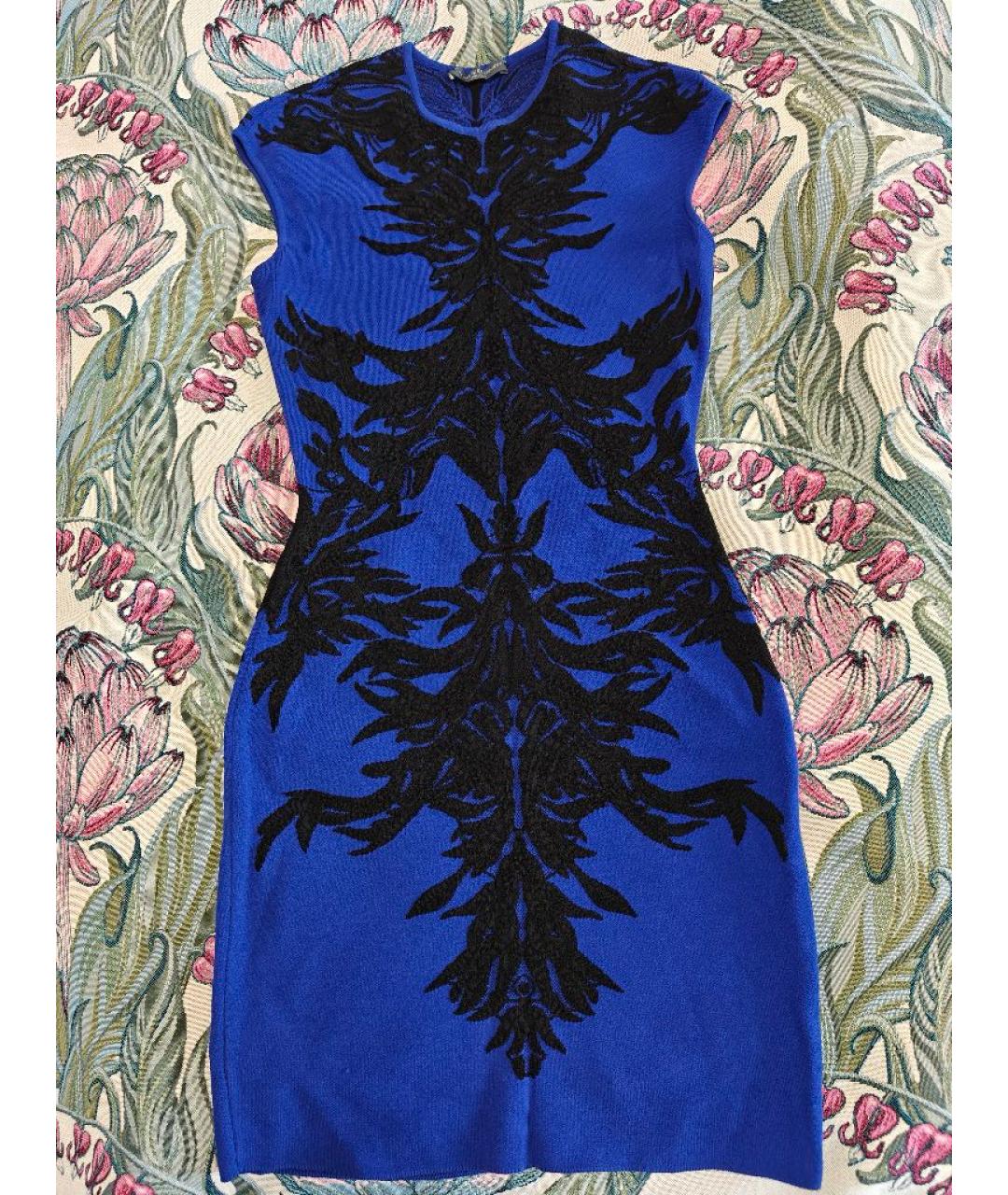 ALEXANDER MCQUEEN Синее вискозное коктейльное платье, фото 10