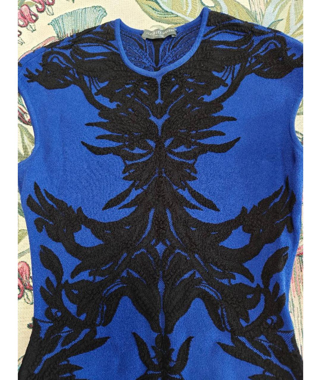 ALEXANDER MCQUEEN Синее вискозное коктейльное платье, фото 4