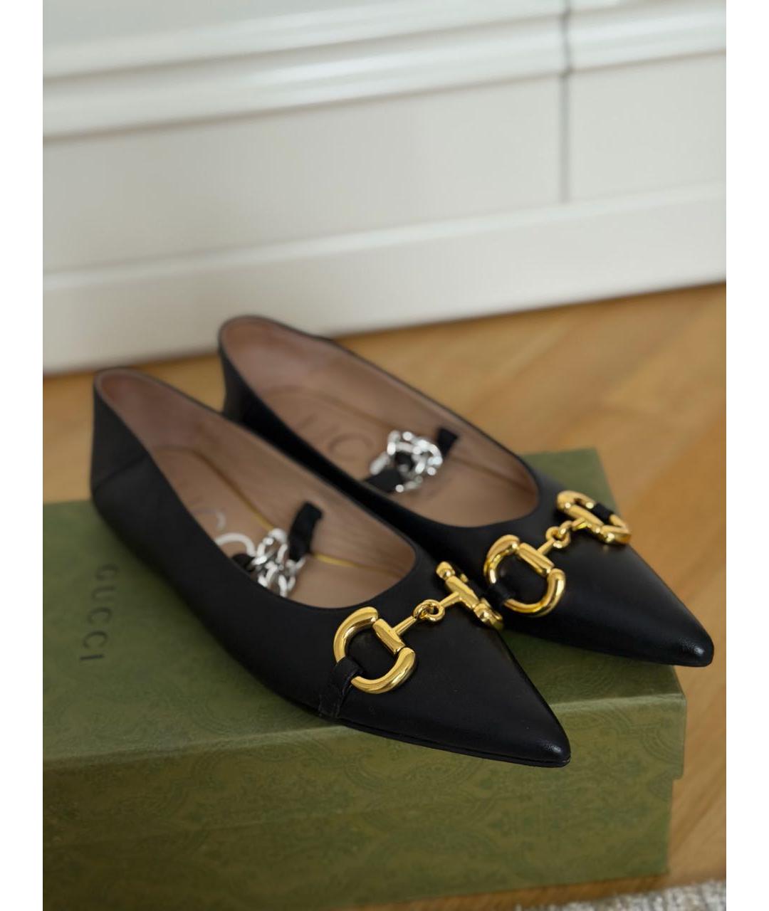 GUCCI Черные кожаные балетки, фото 6