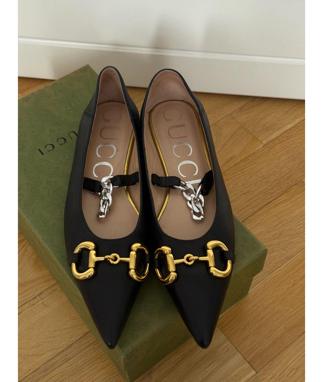 GUCCI Черные кожаные балетки, фото 2