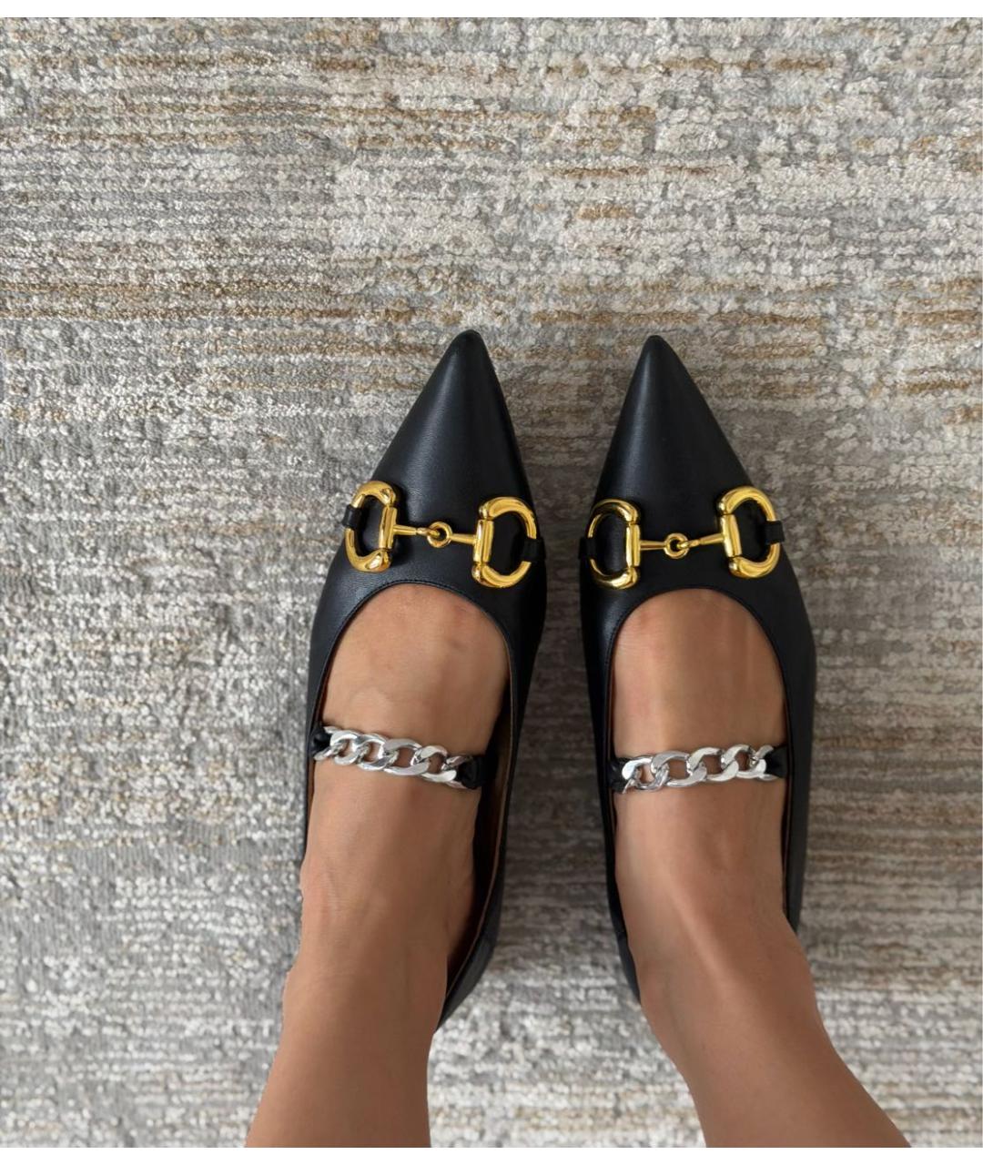 GUCCI Черные кожаные балетки, фото 3
