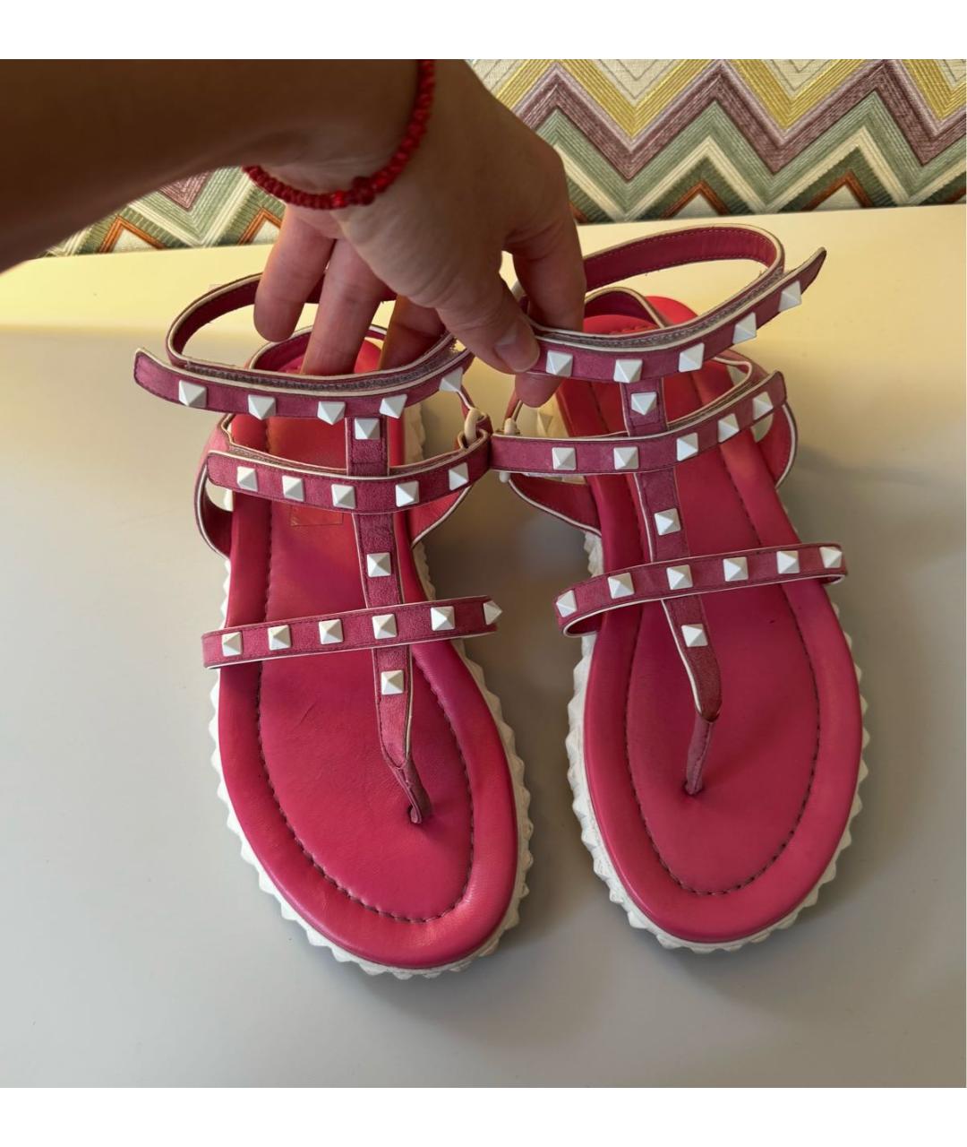 VALENTINO Розовые кожаные сандалии, фото 2