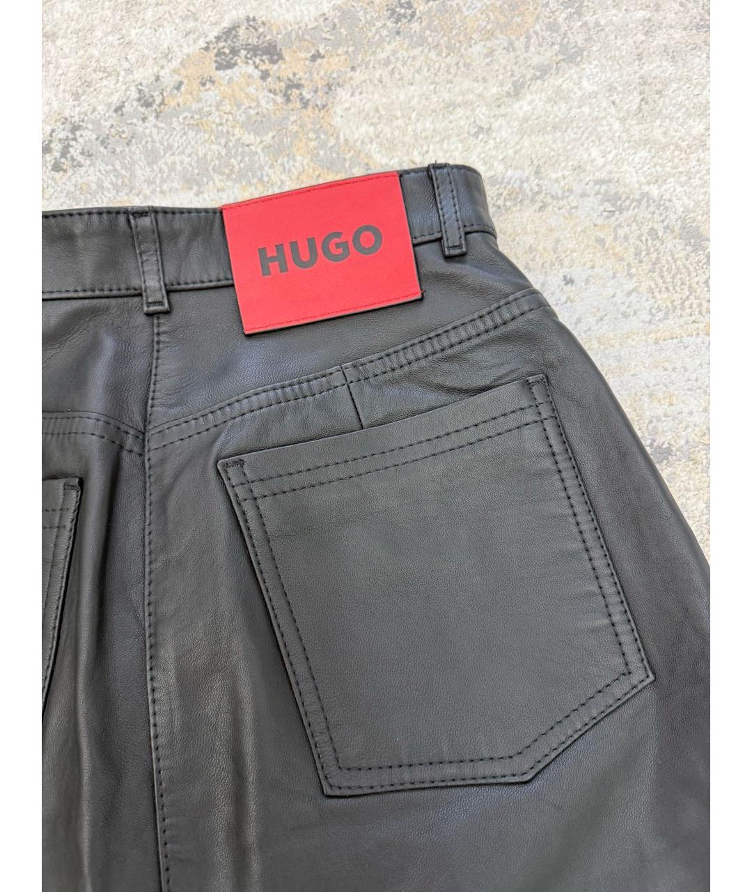 HUGO Черная кожаная юбка мини, фото 5