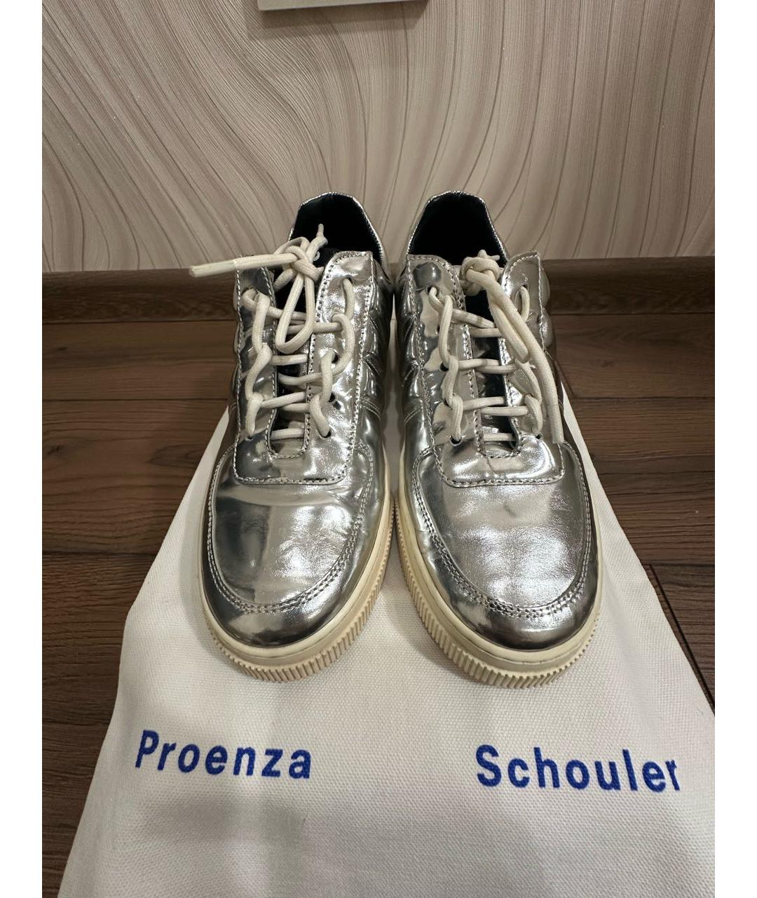 PROENZA SCHOULER Серебряные кожаные кроссовки, фото 2
