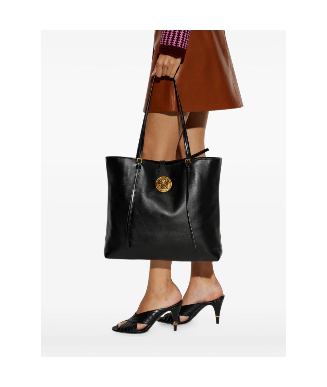 VERSACE Черная кожаная сумка тоут, фото 4