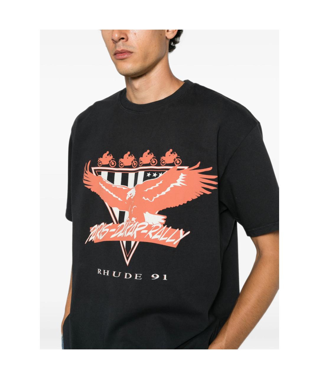 RHUDE Черная хлопковая футболка, фото 4