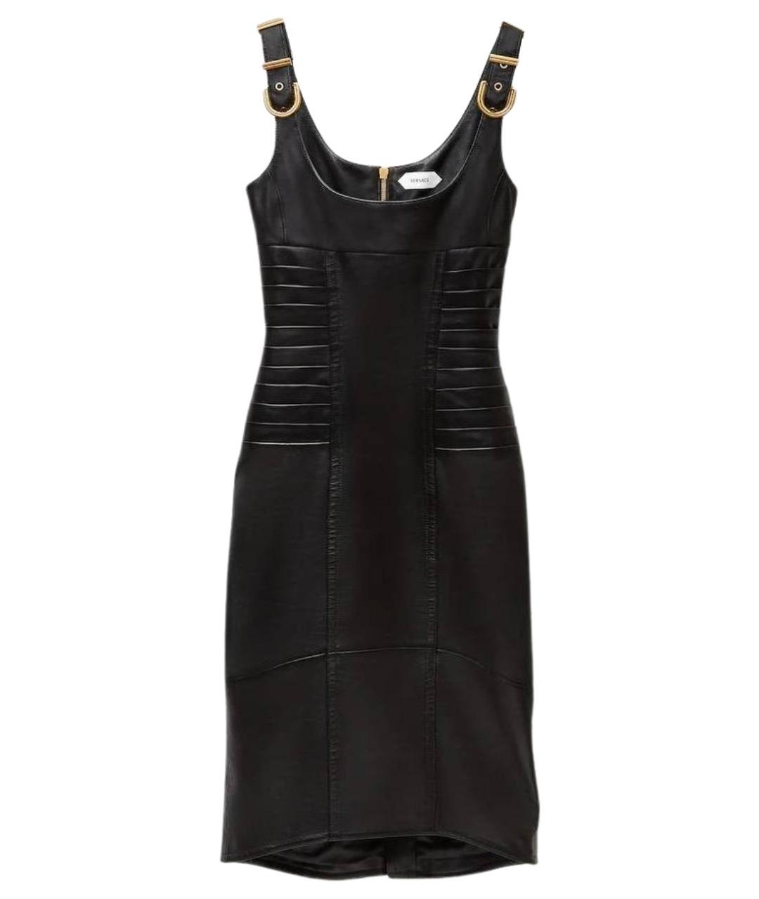 VERSACE Черное кожаное повседневное платье, фото 1