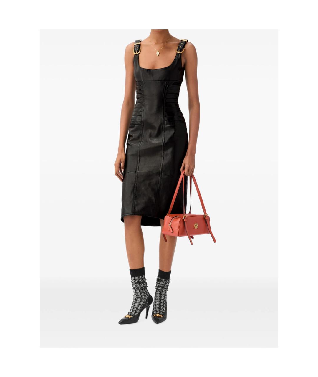 VERSACE Черное кожаное повседневное платье, фото 2