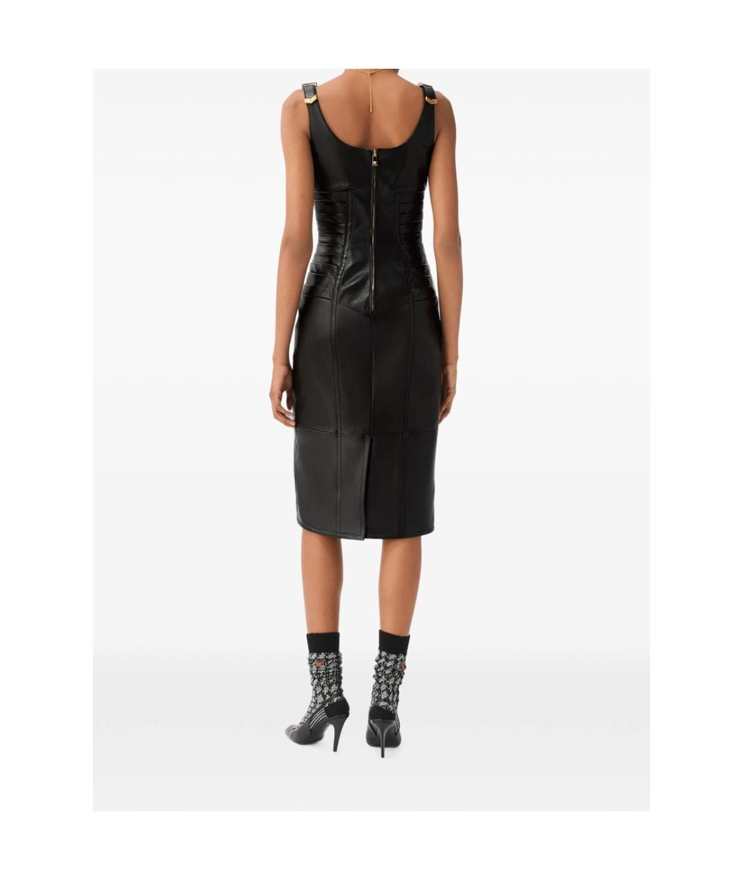 VERSACE Черное кожаное повседневное платье, фото 4
