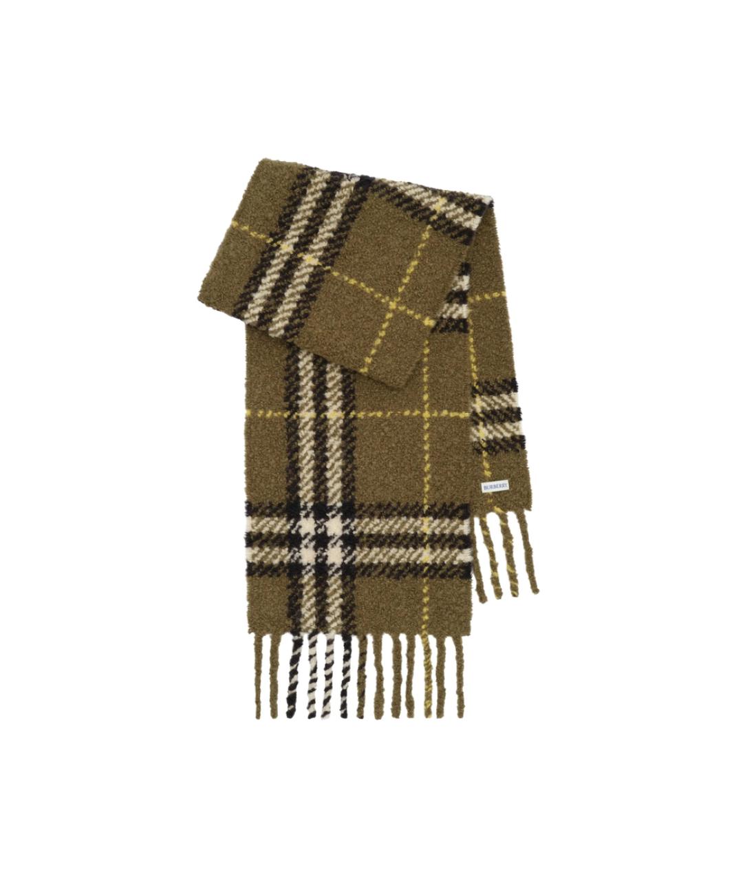 BURBERRY Зеленый шерстяной шарф, фото 2