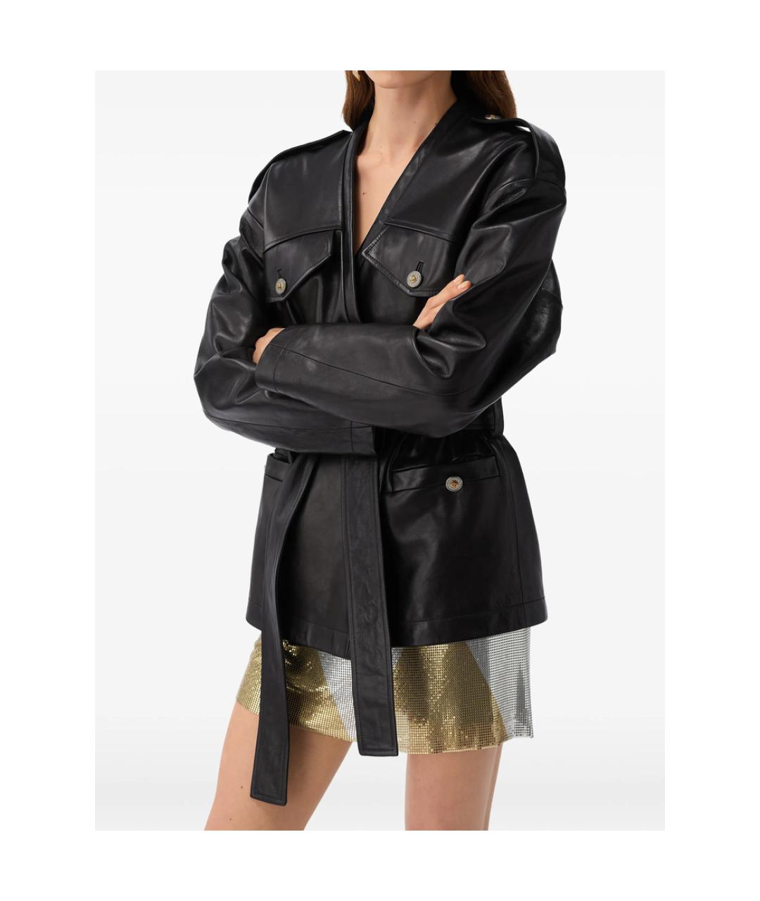 VERSACE Черная кожаная куртка, фото 2