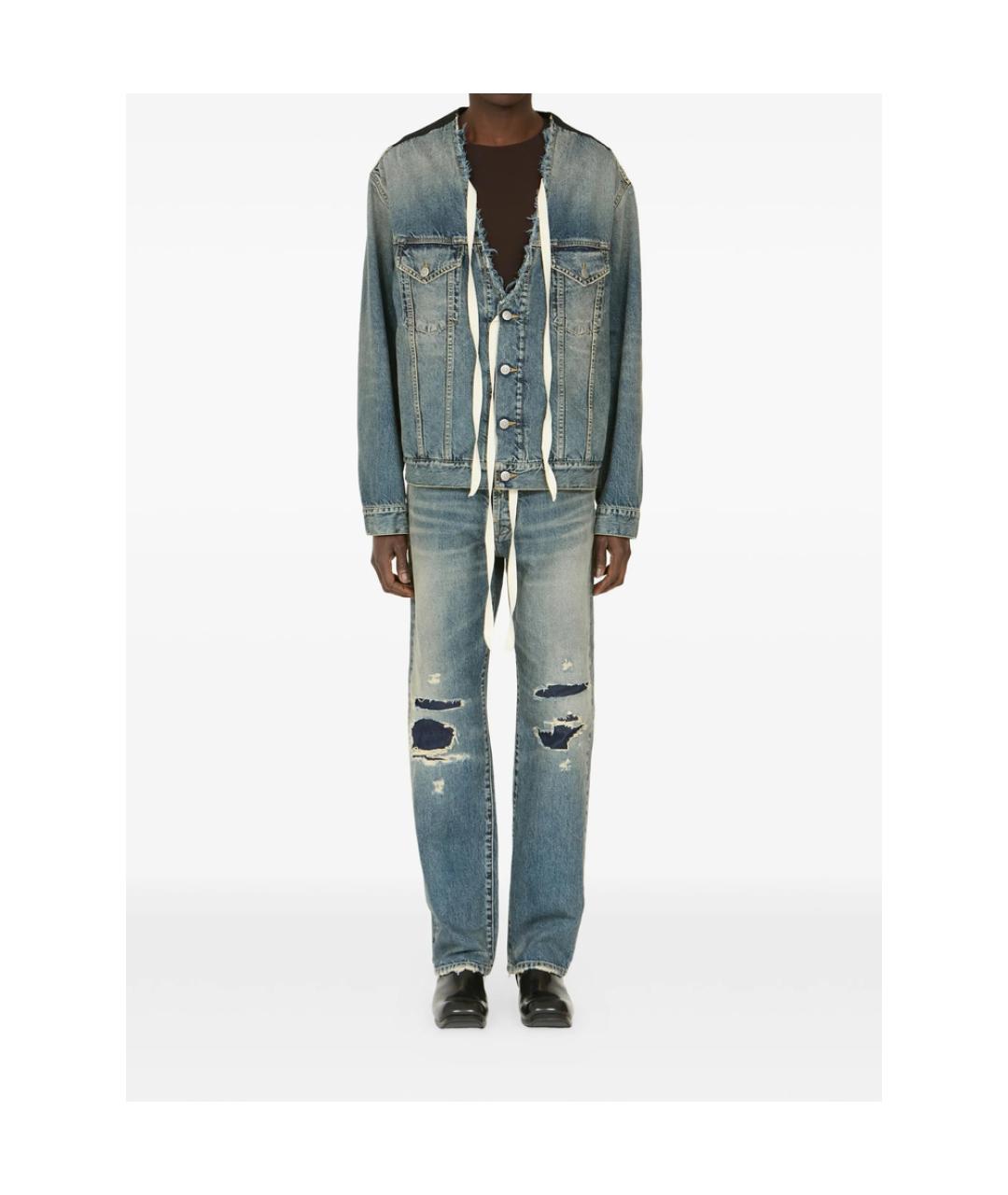 MAISON MARGIELA Голубые хлопковые прямые джинсы, фото 5