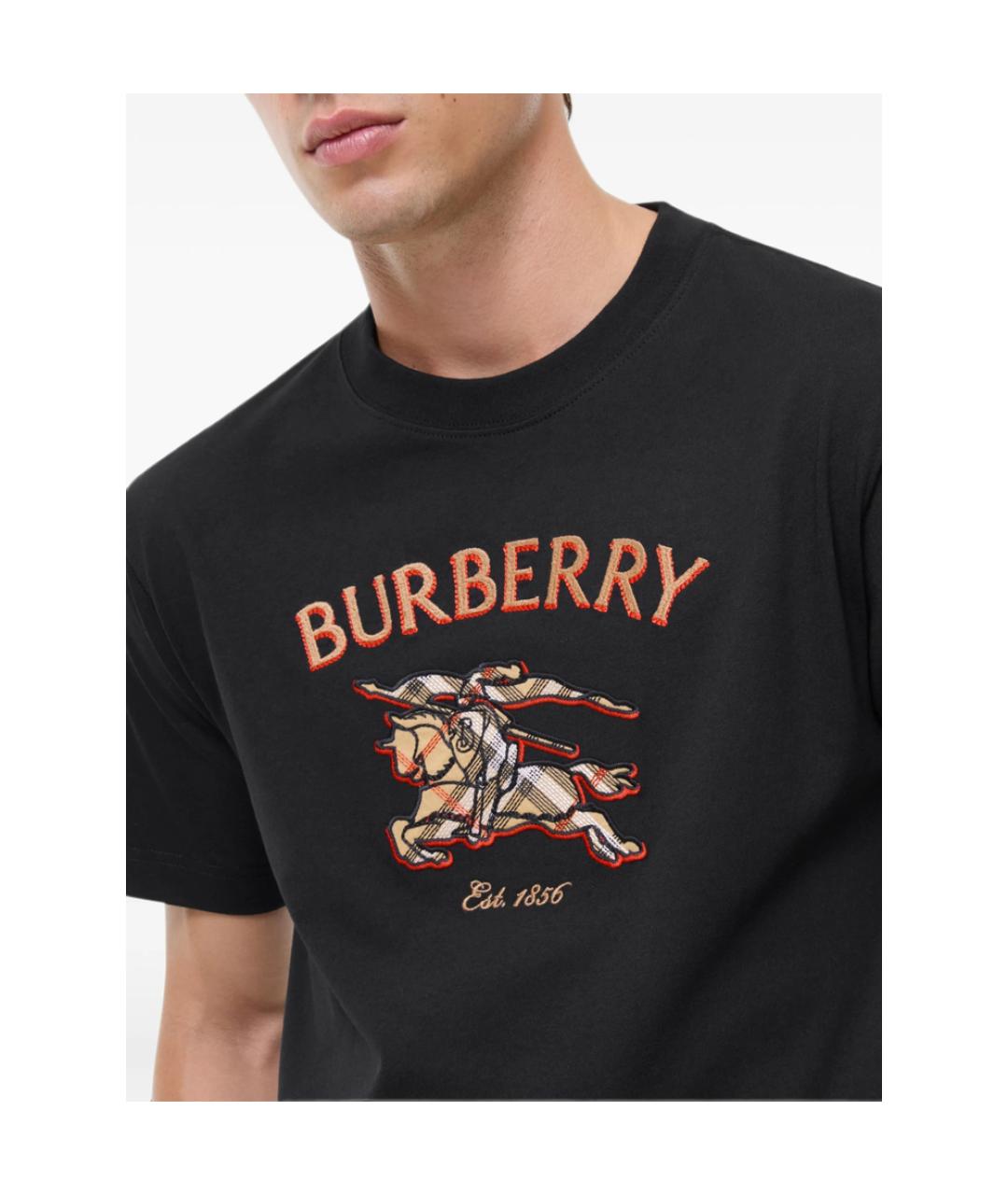 BURBERRY Черная хлопковая футболка, фото 3