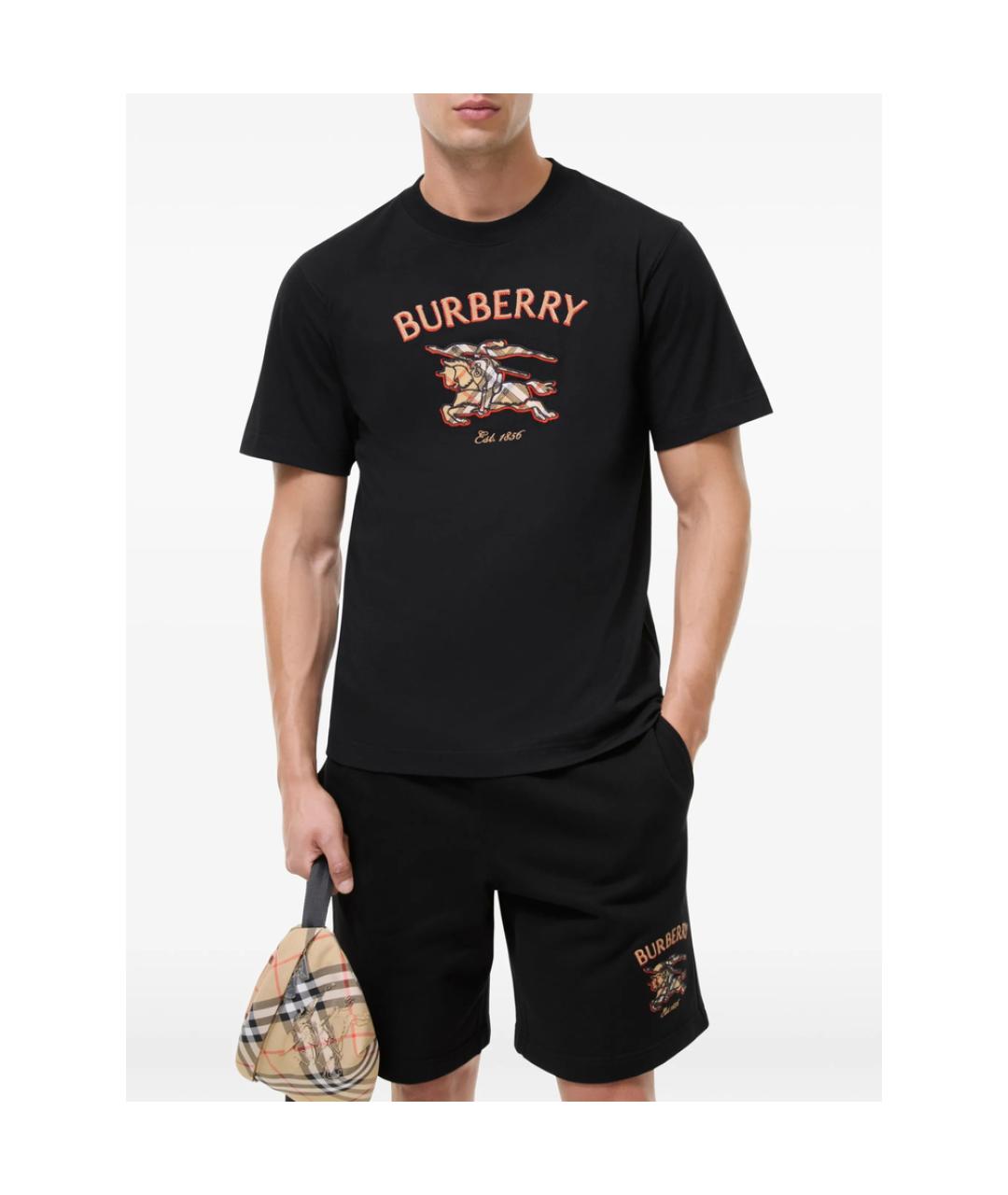 BURBERRY Черная хлопковая футболка, фото 2