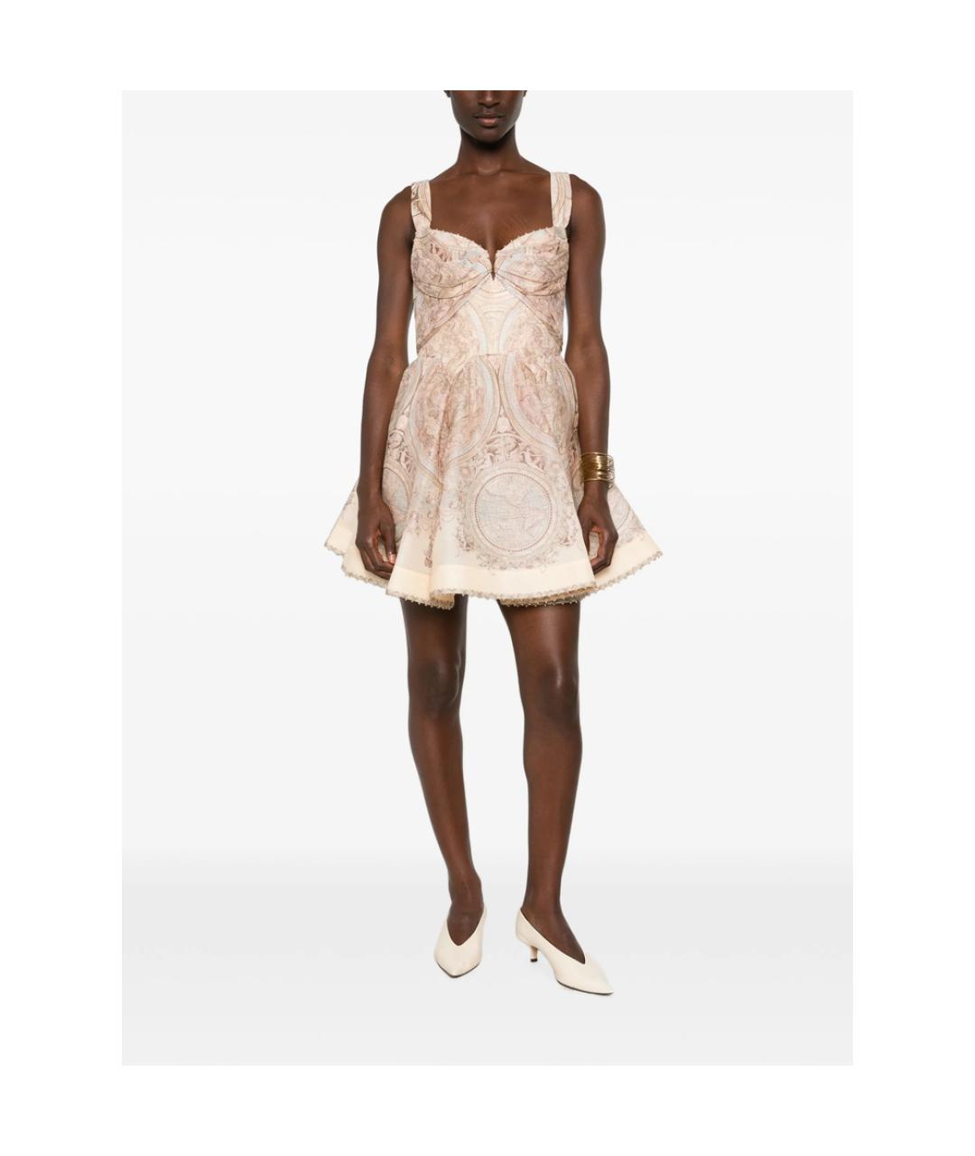 ZIMMERMANN Бежевое льняное коктейльное платье, фото 4