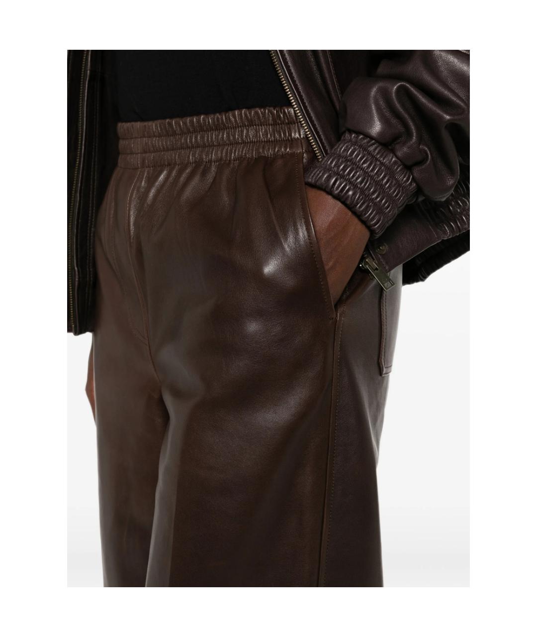 SIMKHAI Коричневые кожаные прямые брюки, фото 3