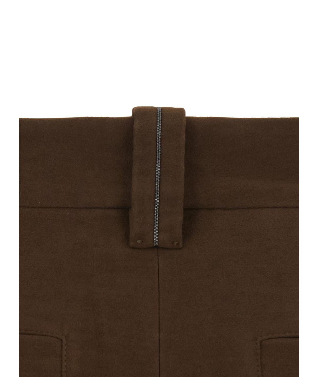 BRUNELLO CUCINELLI Коричневые хлопковые прямые брюки, фото 4