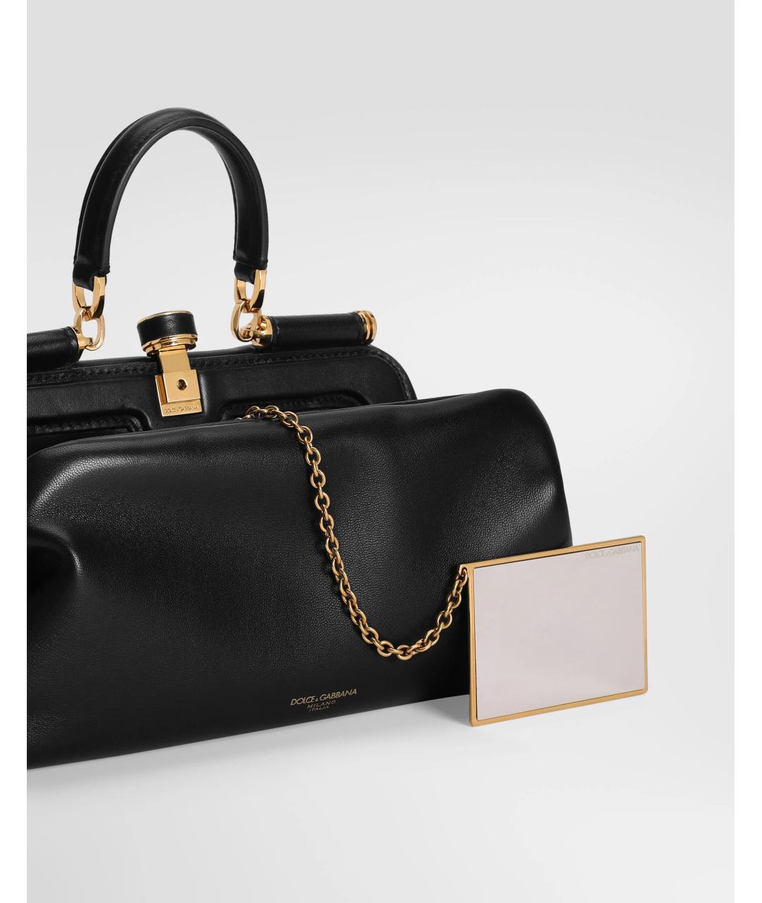 DOLCE&GABBANA Черная кожаная сумка с короткими ручками, фото 7