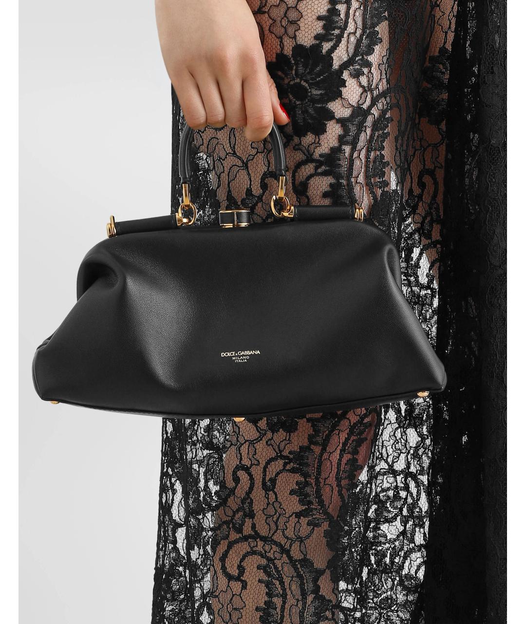 DOLCE&GABBANA Черная кожаная сумка с короткими ручками, фото 5