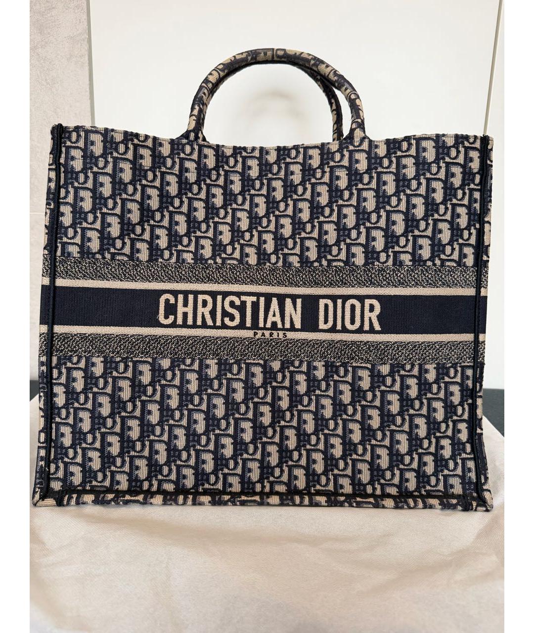 CHRISTIAN DIOR Темно-синяя тканевая сумка тоут, фото 5