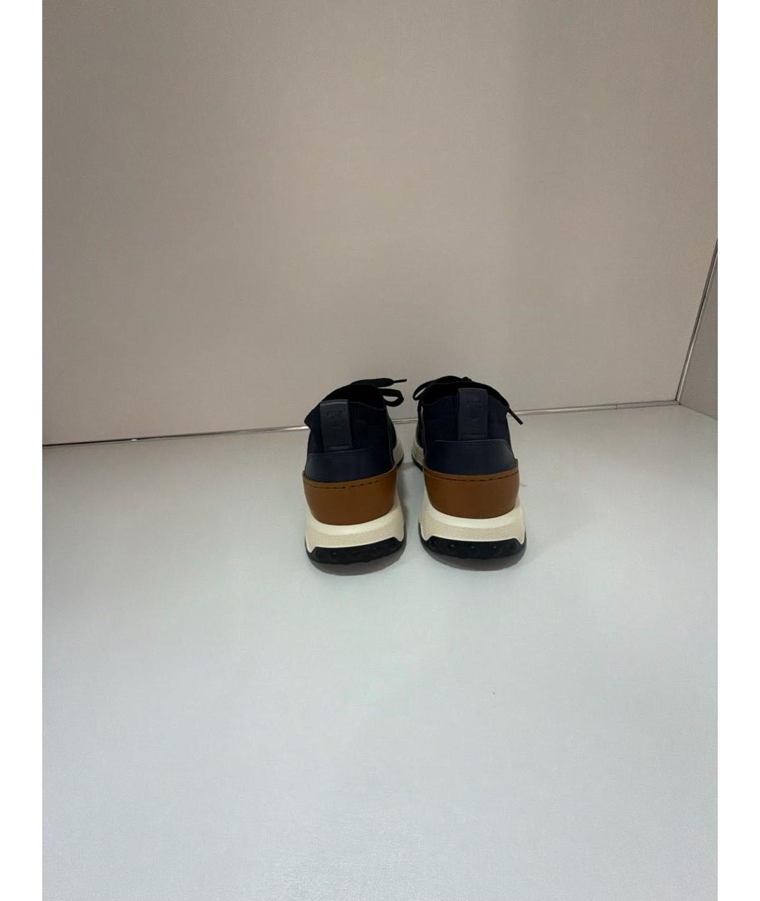 TOD'S Темно-синие кожаные низкие кроссовки / кеды, фото 4