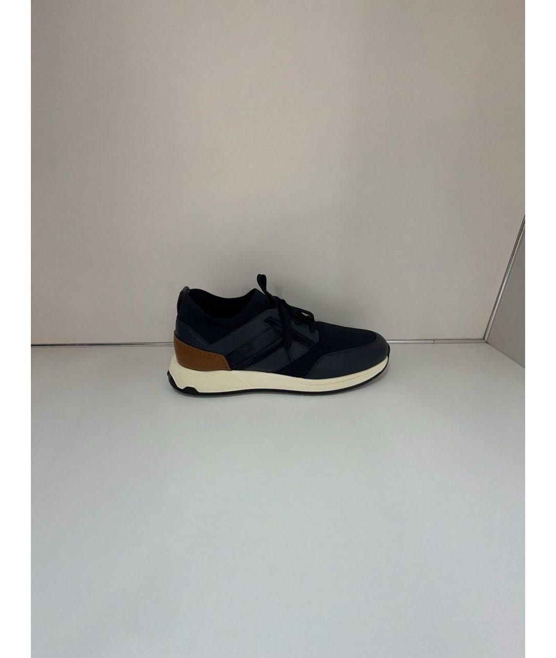 TOD'S Темно-синие кожаные низкие кроссовки / кеды, фото 8