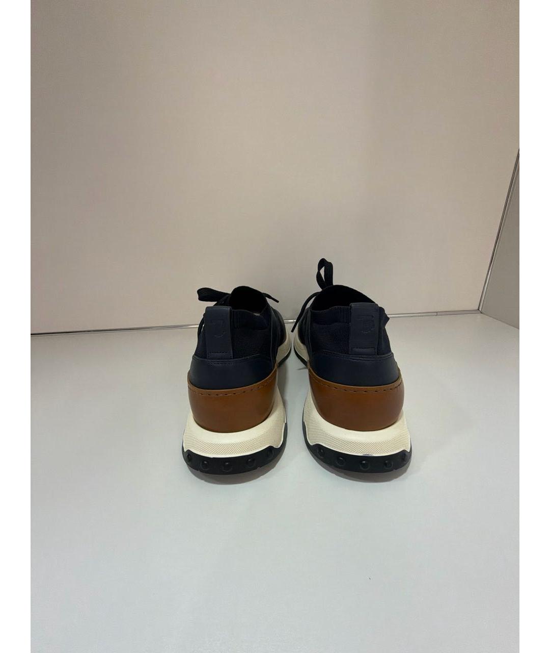 TOD'S Темно-синие кожаные низкие кроссовки / кеды, фото 4