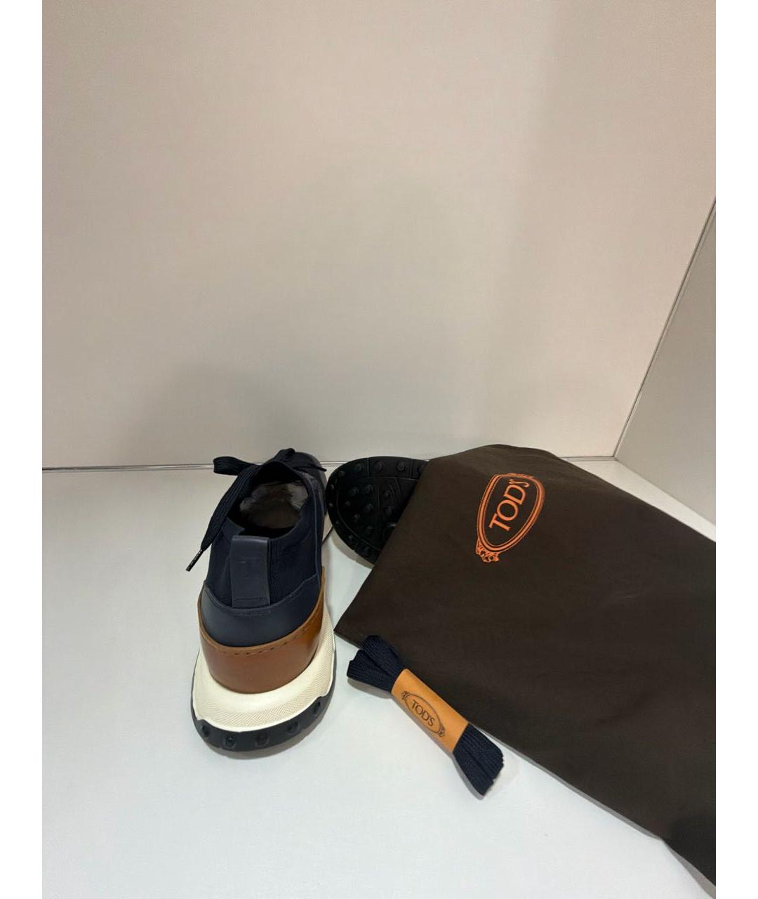 TOD'S Темно-синие кожаные низкие кроссовки / кеды, фото 7