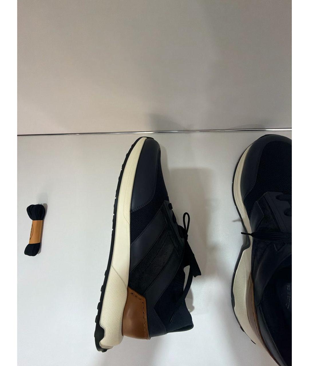 TOD'S Темно-синие кожаные низкие кроссовки / кеды, фото 5
