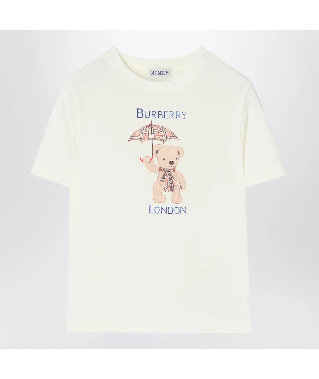 BURBERRY Белая хлопковая детская футболка, фото 3