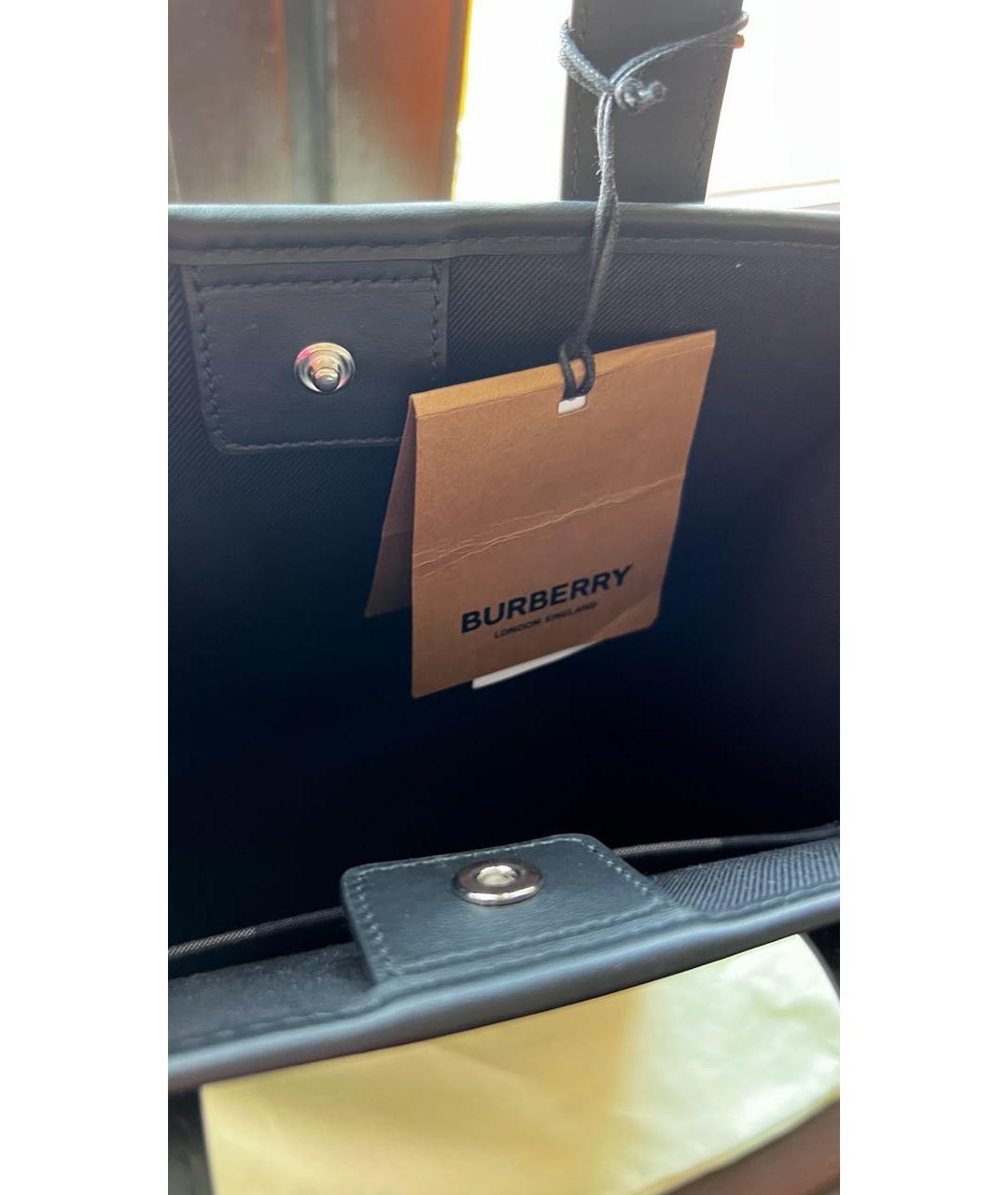 BURBERRY Темно-синяя кожаная сумка тоут, фото 4