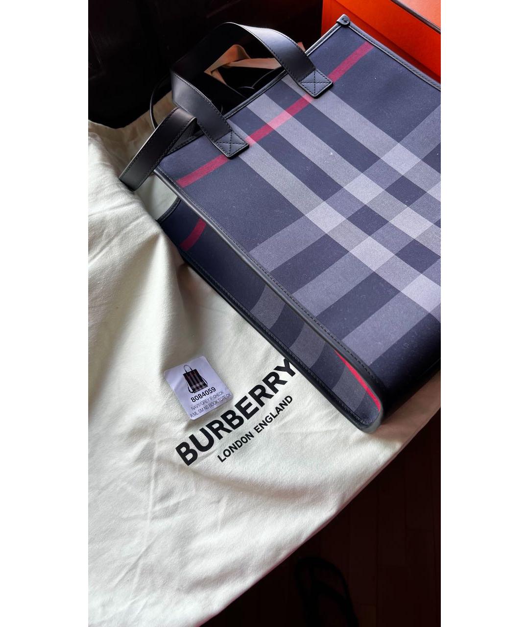 BURBERRY Темно-синяя кожаная сумка тоут, фото 6