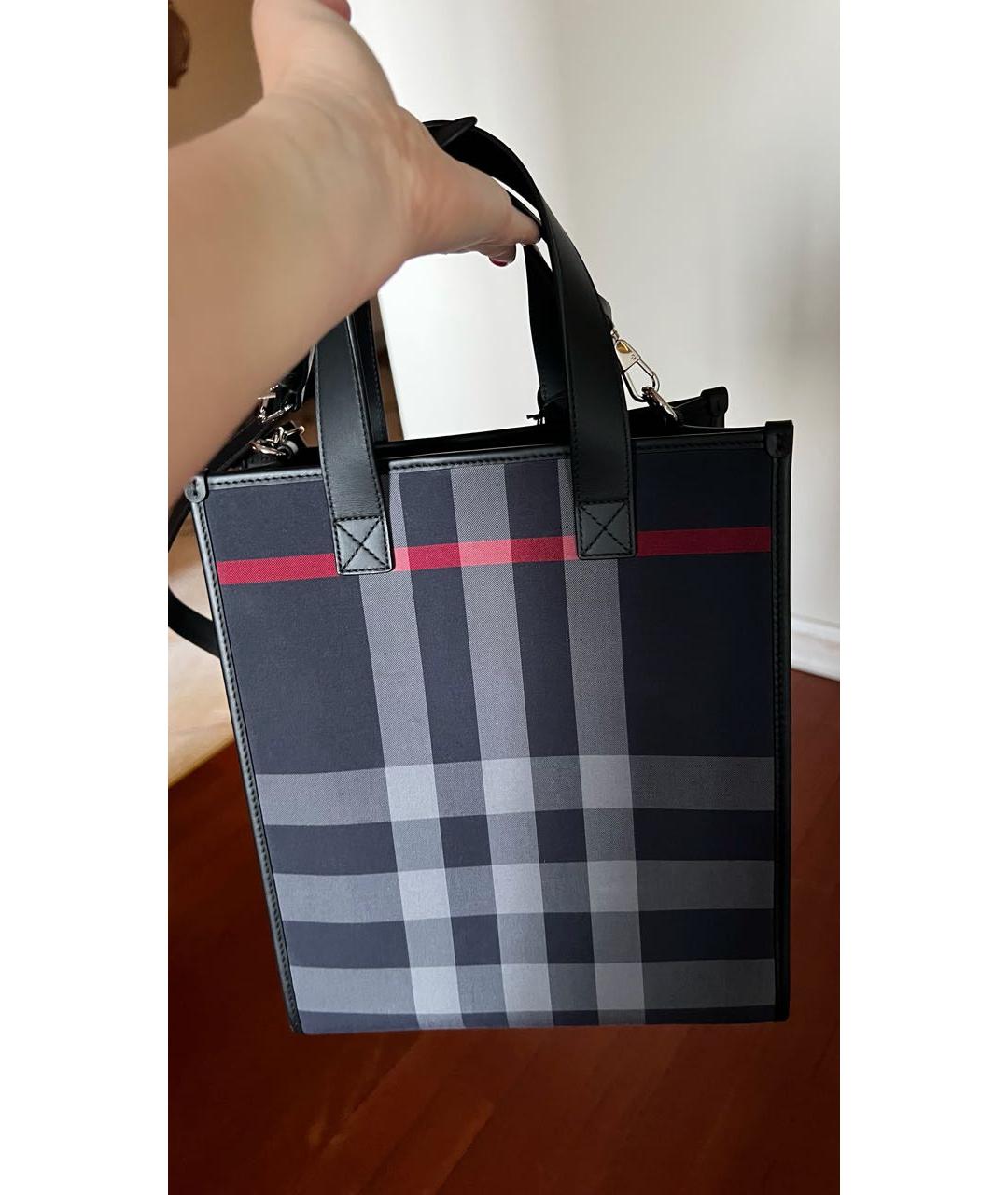 BURBERRY Темно-синяя кожаная сумка тоут, фото 2