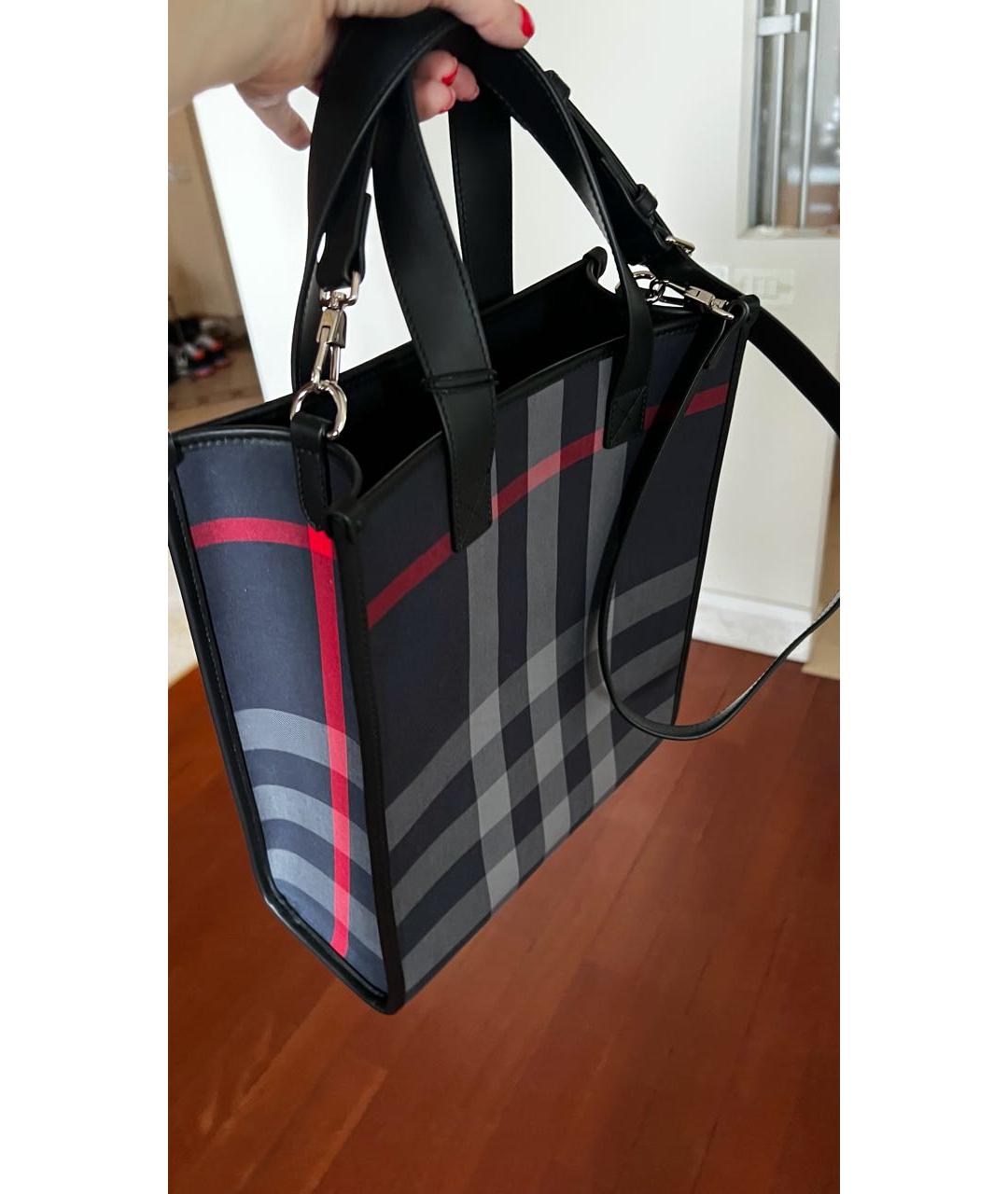 BURBERRY Темно-синяя кожаная сумка тоут, фото 3