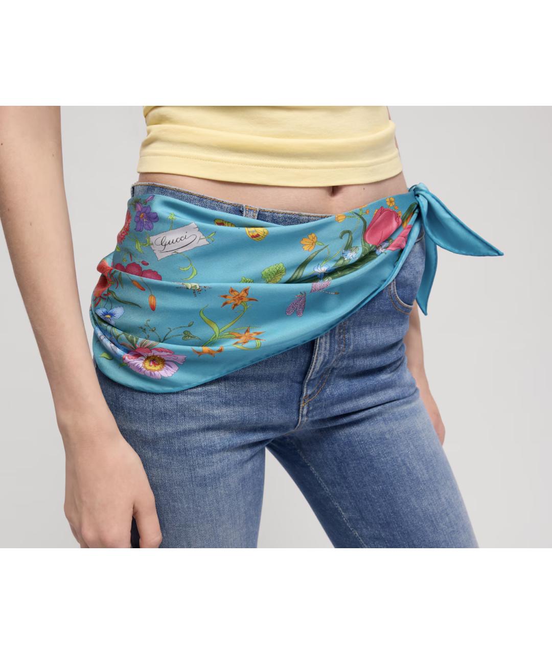 GUCCI Бирюзовый шелковый платок, фото 4