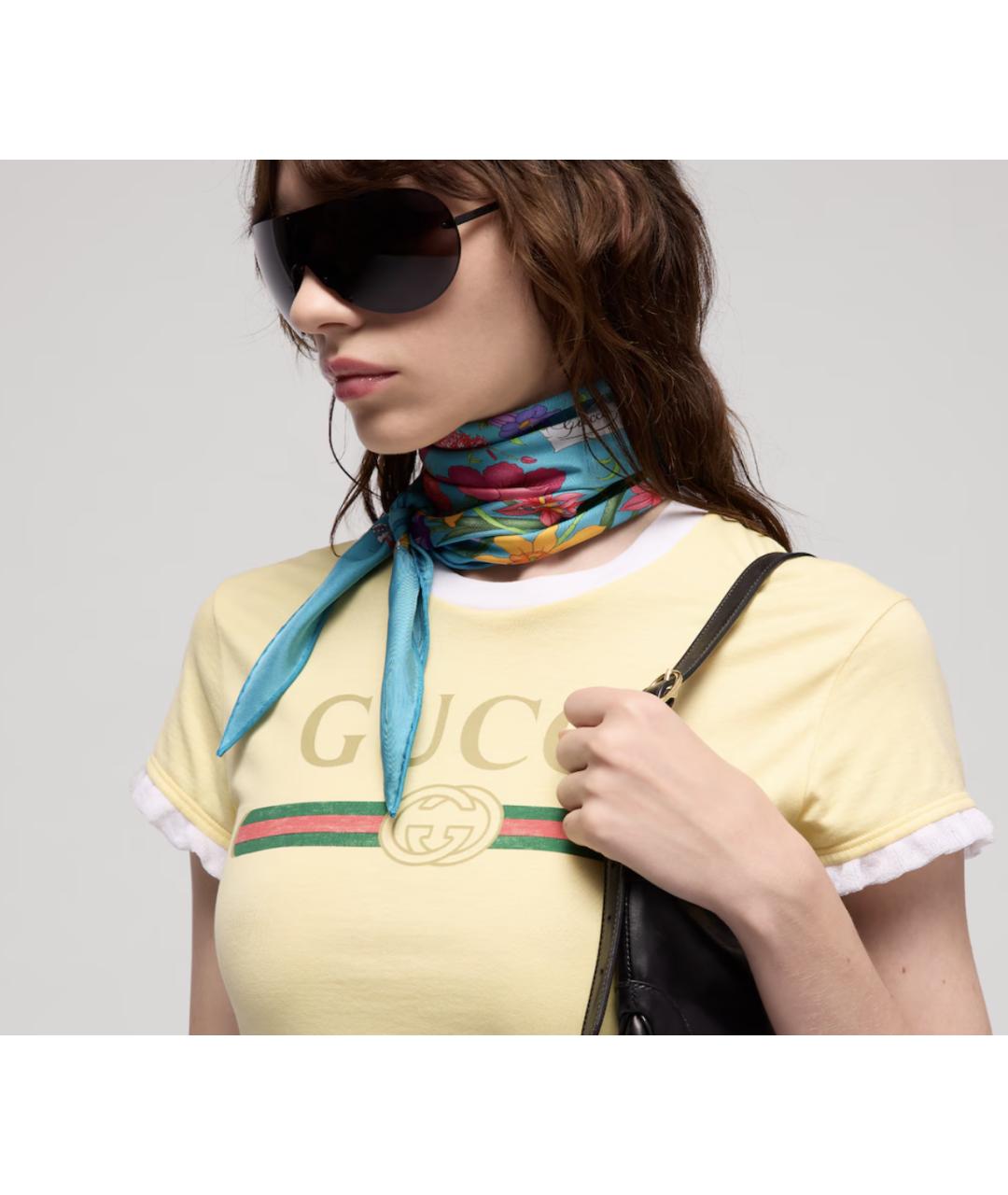 GUCCI Бирюзовый шелковый платок, фото 3