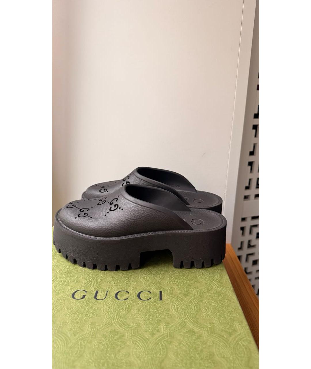 GUCCI Черные резиновые сабо, фото 3